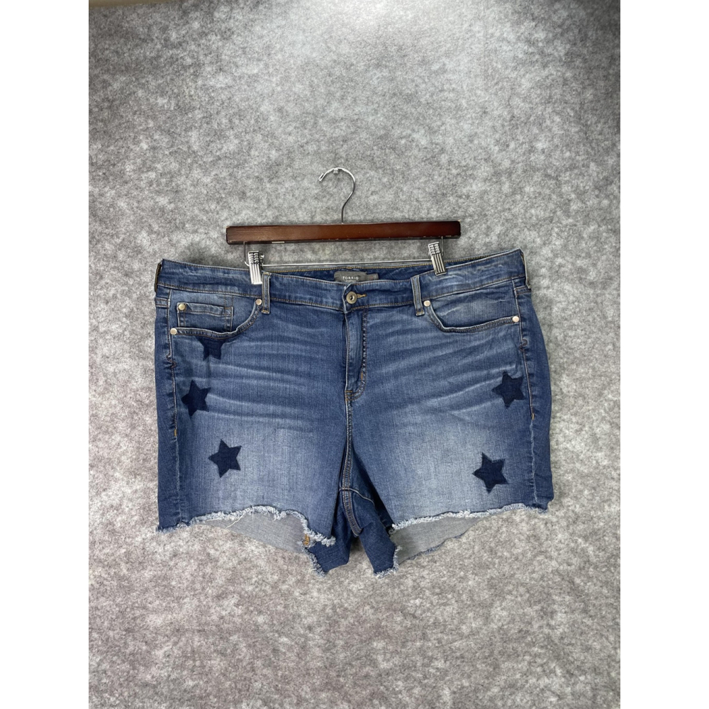 Torrid Shorts Womens 24 Blue Star Print Denim Cutoff Frayed Raw Hem Stretch